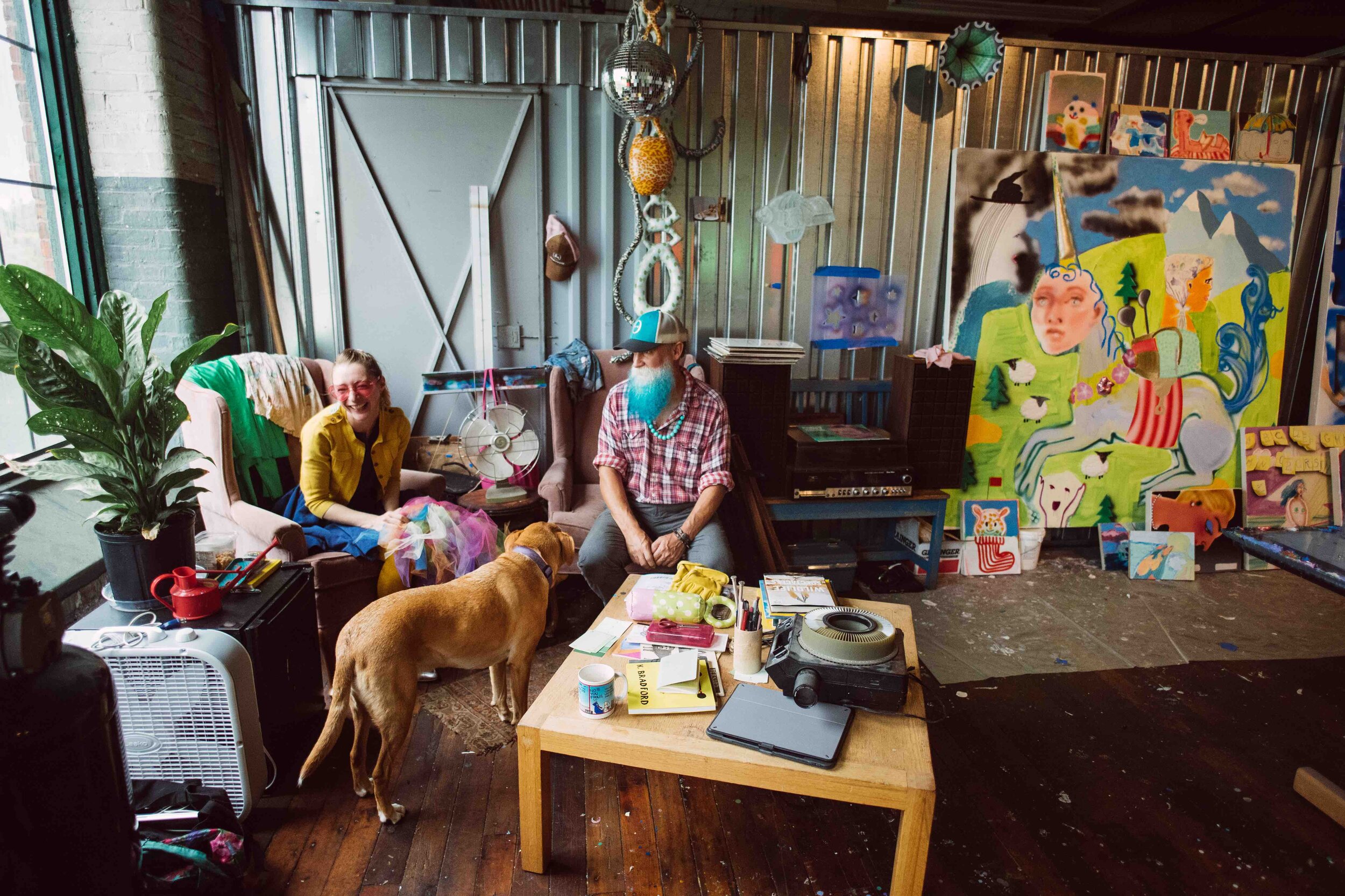 Shown in their Brunswick studio with pup Waffles, Emilie and John have embraced recent months in profound ways.
